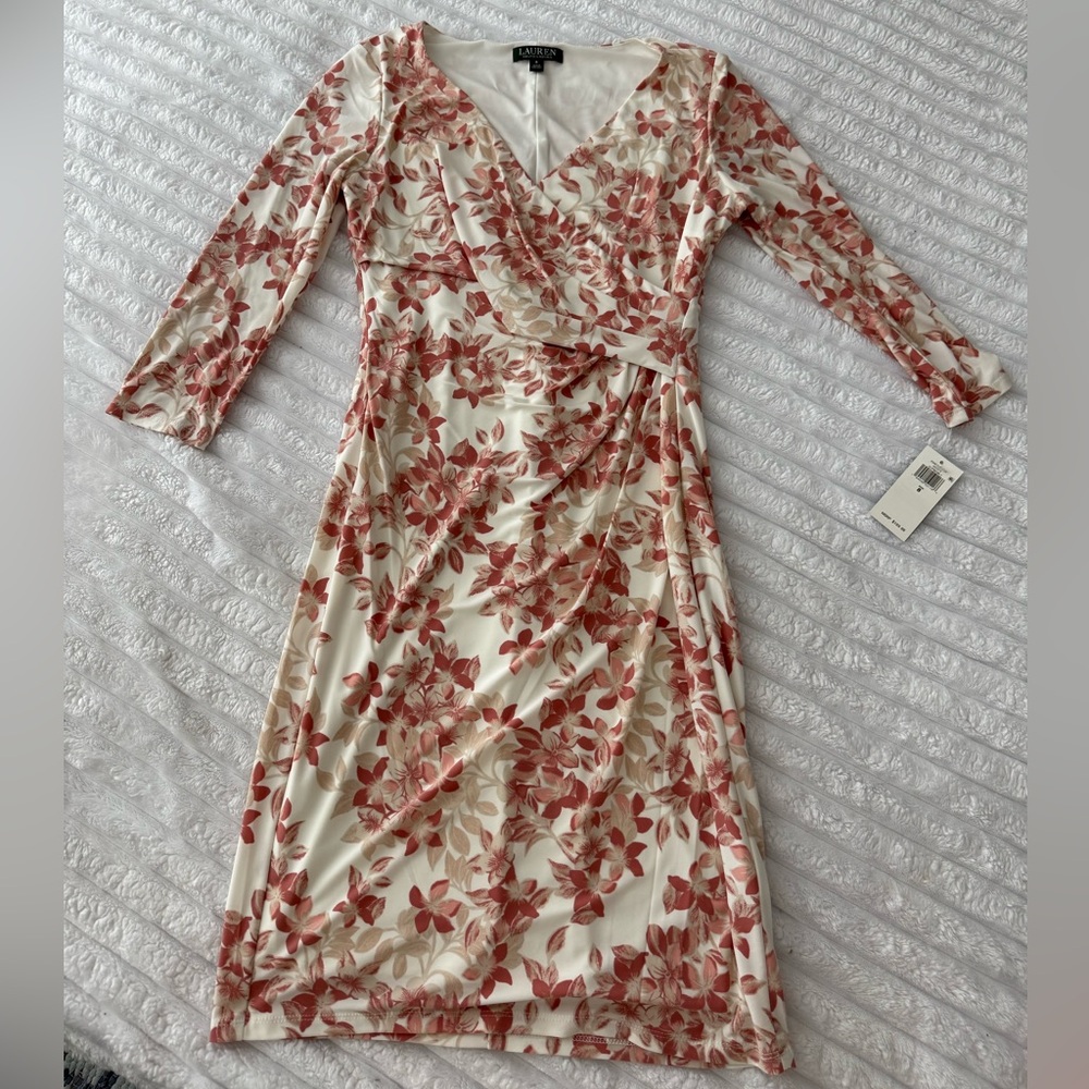 Floral V-Neck Dress in Blush Pink and Cream